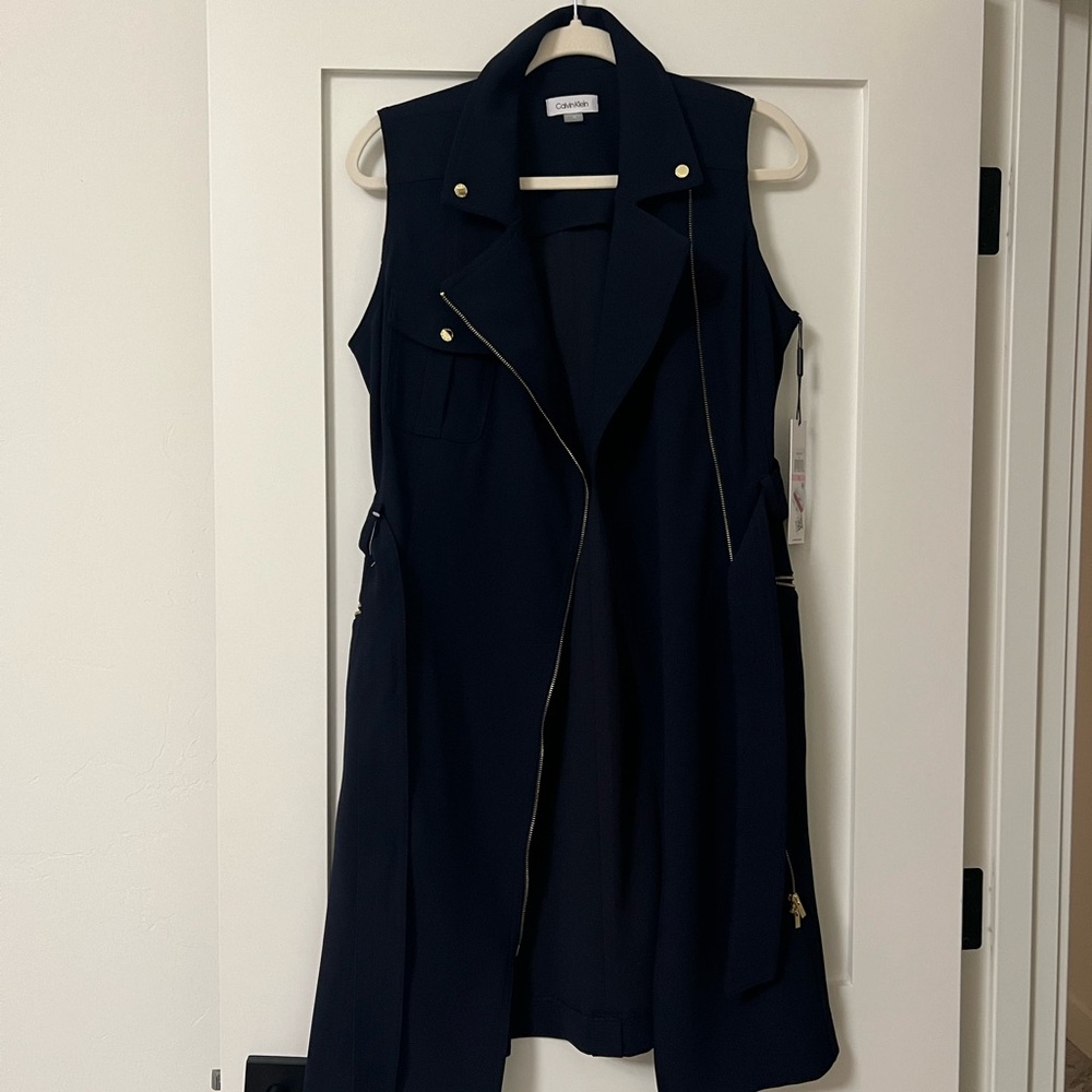 Calvin Klein Blue Sleeveless Dress with Collar for Casual Work